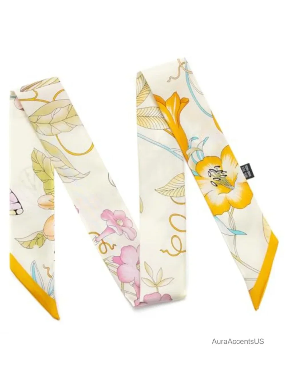 Silk Twill Skinny Scarf Double-Sided Ribbon Scarf 47x2 in Handbag Accessory